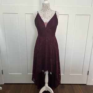 Burgundy lace high low dress, size 4, never been worn, David’s Bridal